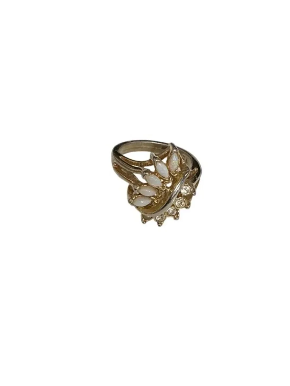Faux Opal & Rhinestone Gold-Tone Statement Ring Size 4.75 Elegant Jewelry